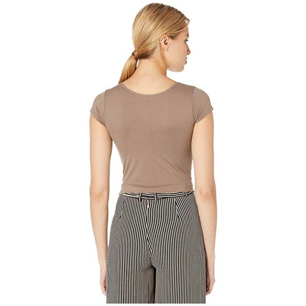 NWT Free People Women's Taupe Nylon Round Neck Seamless Cropped Top Size M/L - Picture 3 of 3